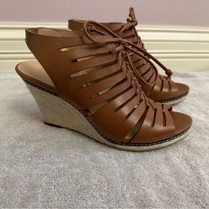 Joan and David Leather Lace Up Wedges